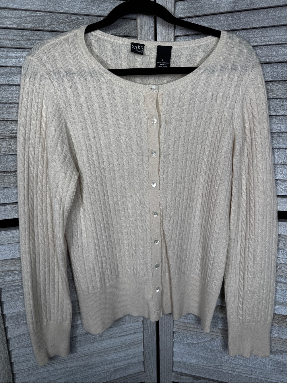 Saks Fifth Avenue Cream Cable-Pattern Button Front Cardigan